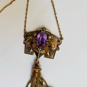 Gilded Age Deco amethyst pearl 70s necklace